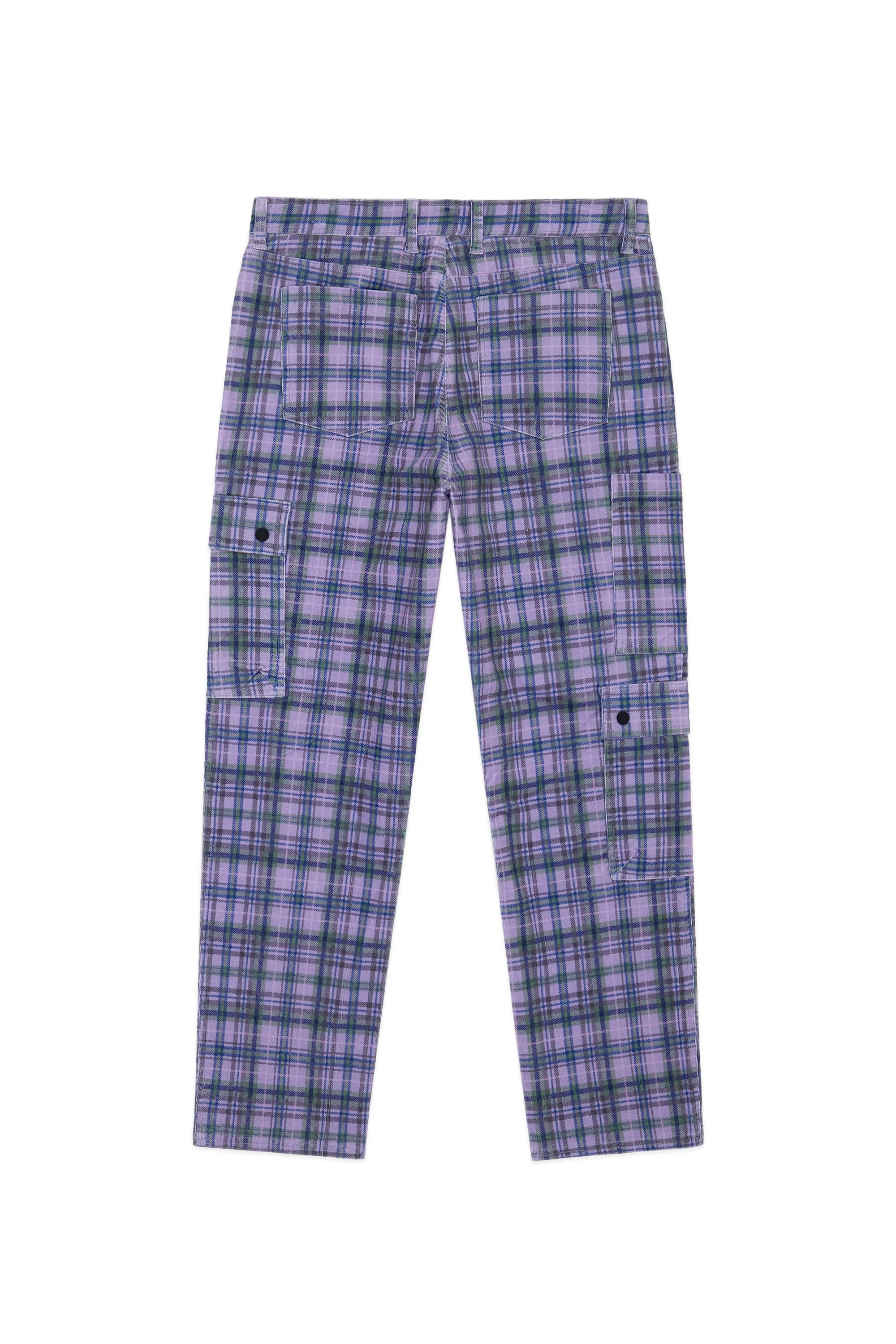 Mens Stylish Plaid Corduroy Cargo Pants with Side Pockets