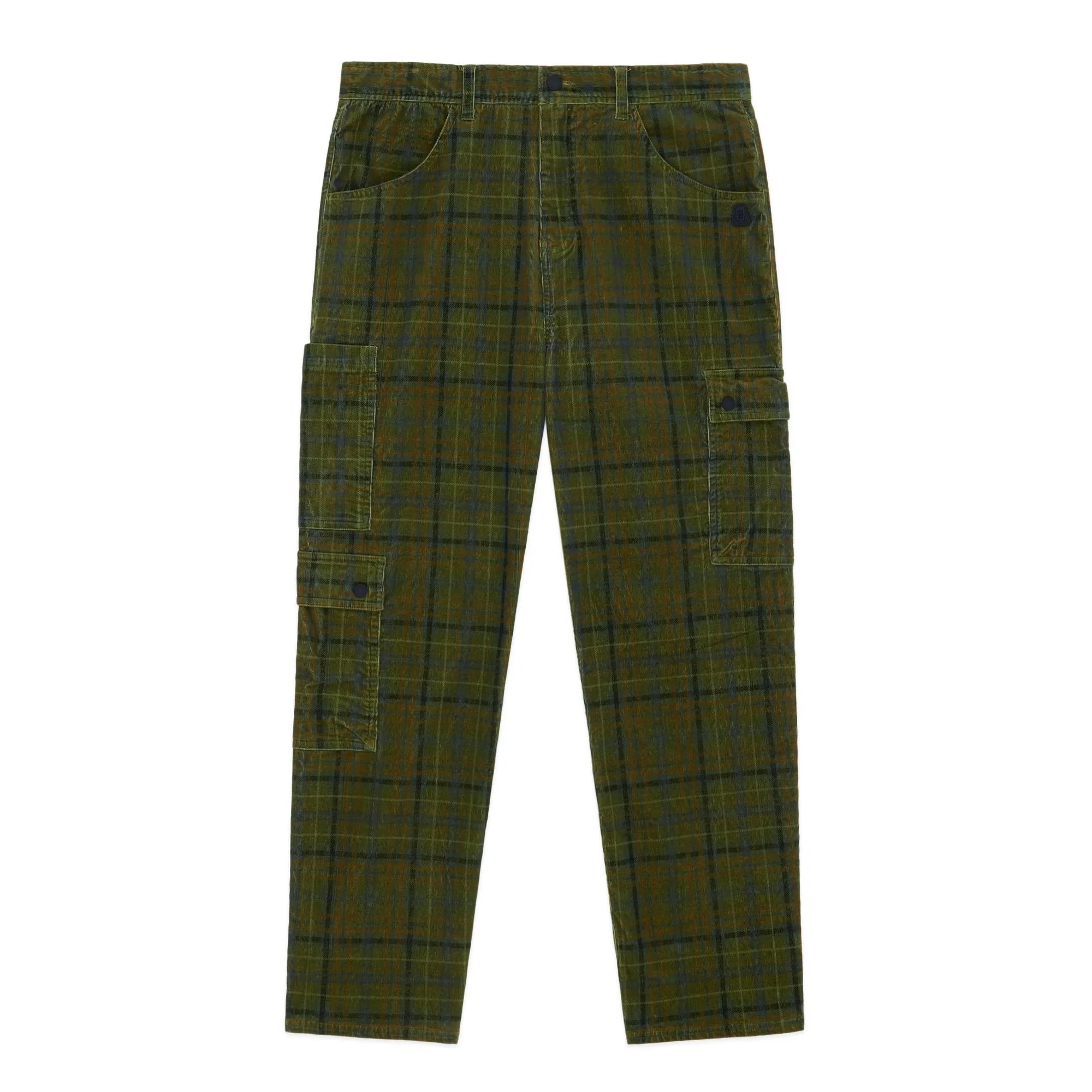 Mens Stylish Plaid Corduroy Cargo Pants with Side Pockets