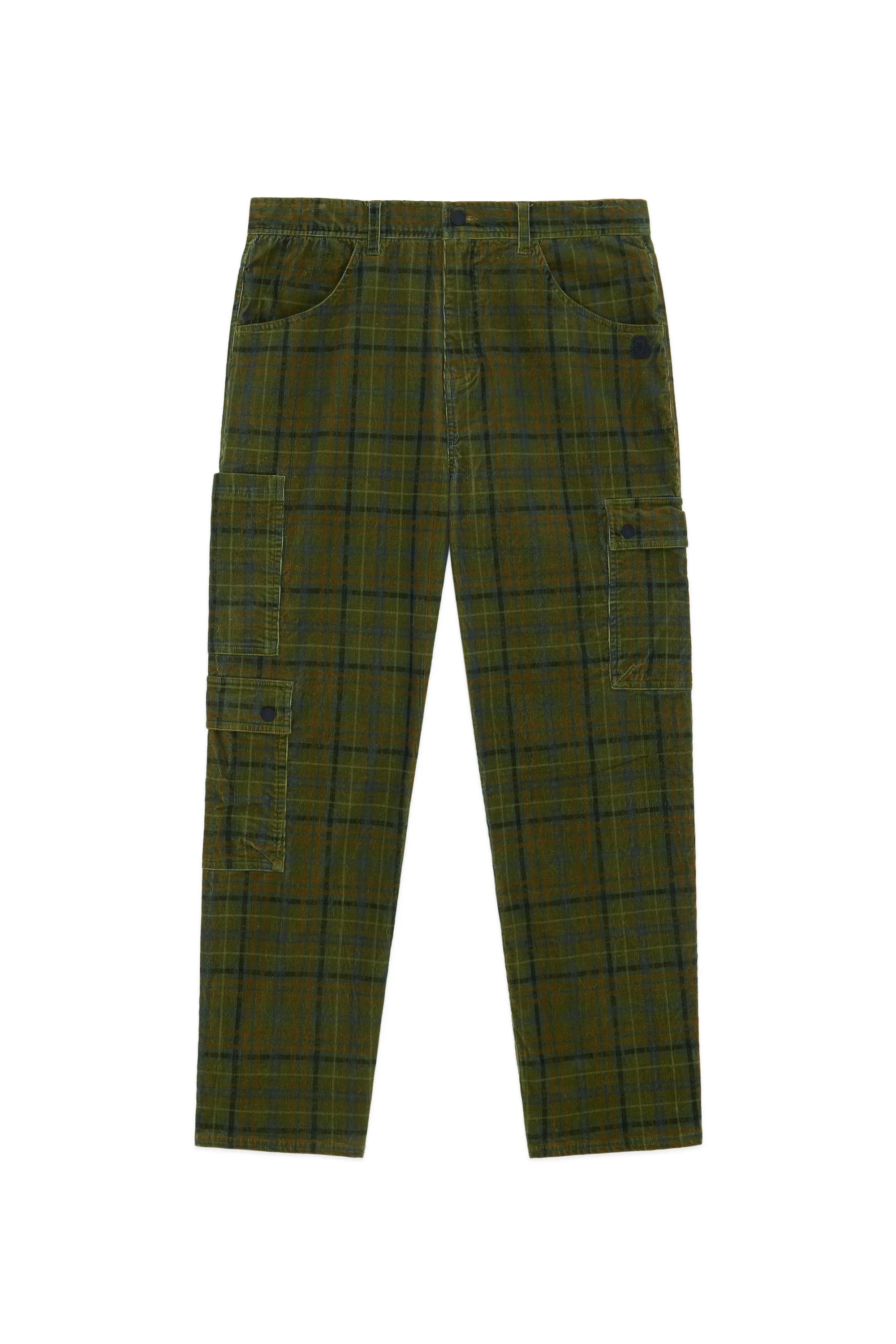 Mens Stylish Plaid Corduroy Cargo Pants with Side Pockets