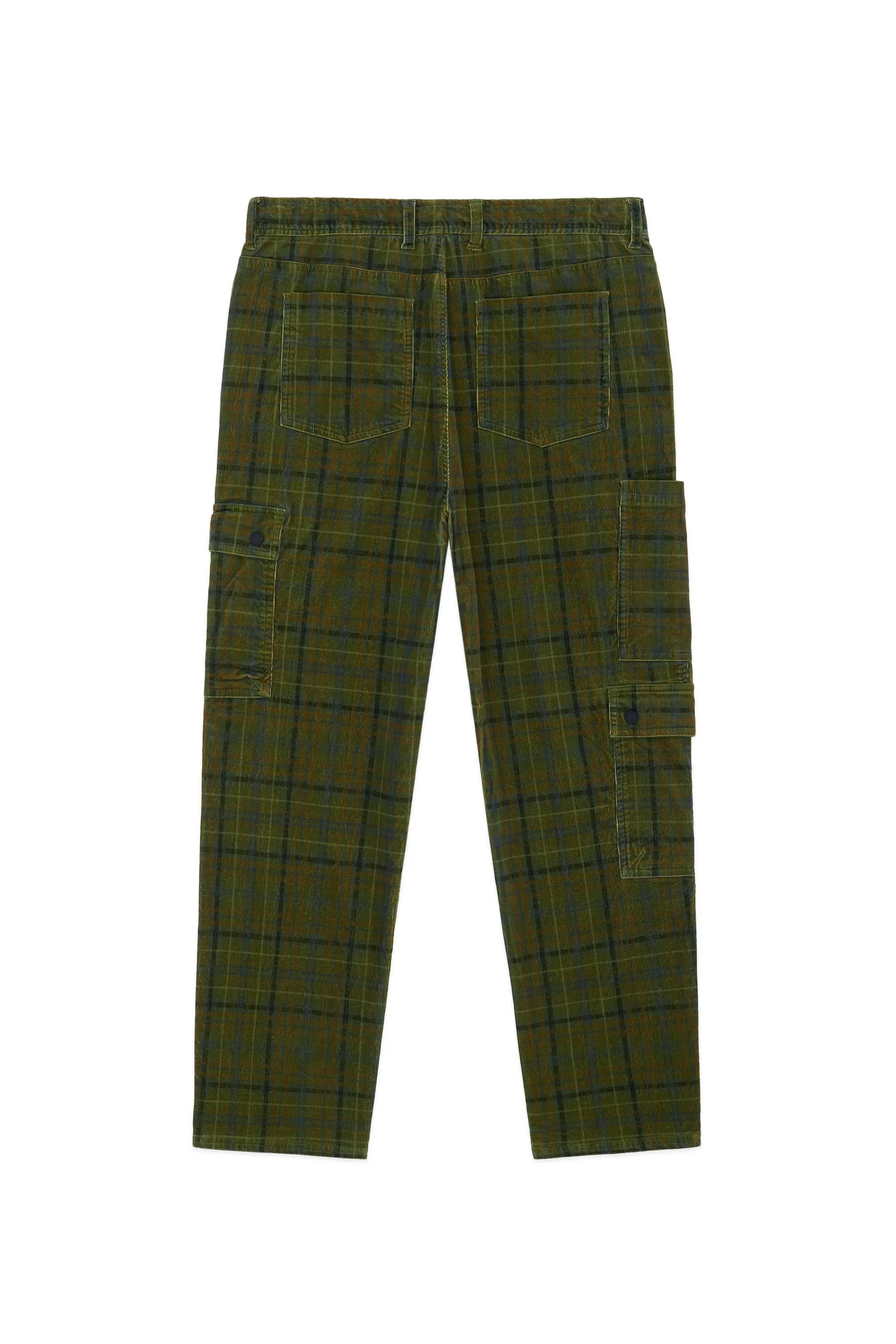 Mens Stylish Plaid Corduroy Cargo Pants with Side Pockets