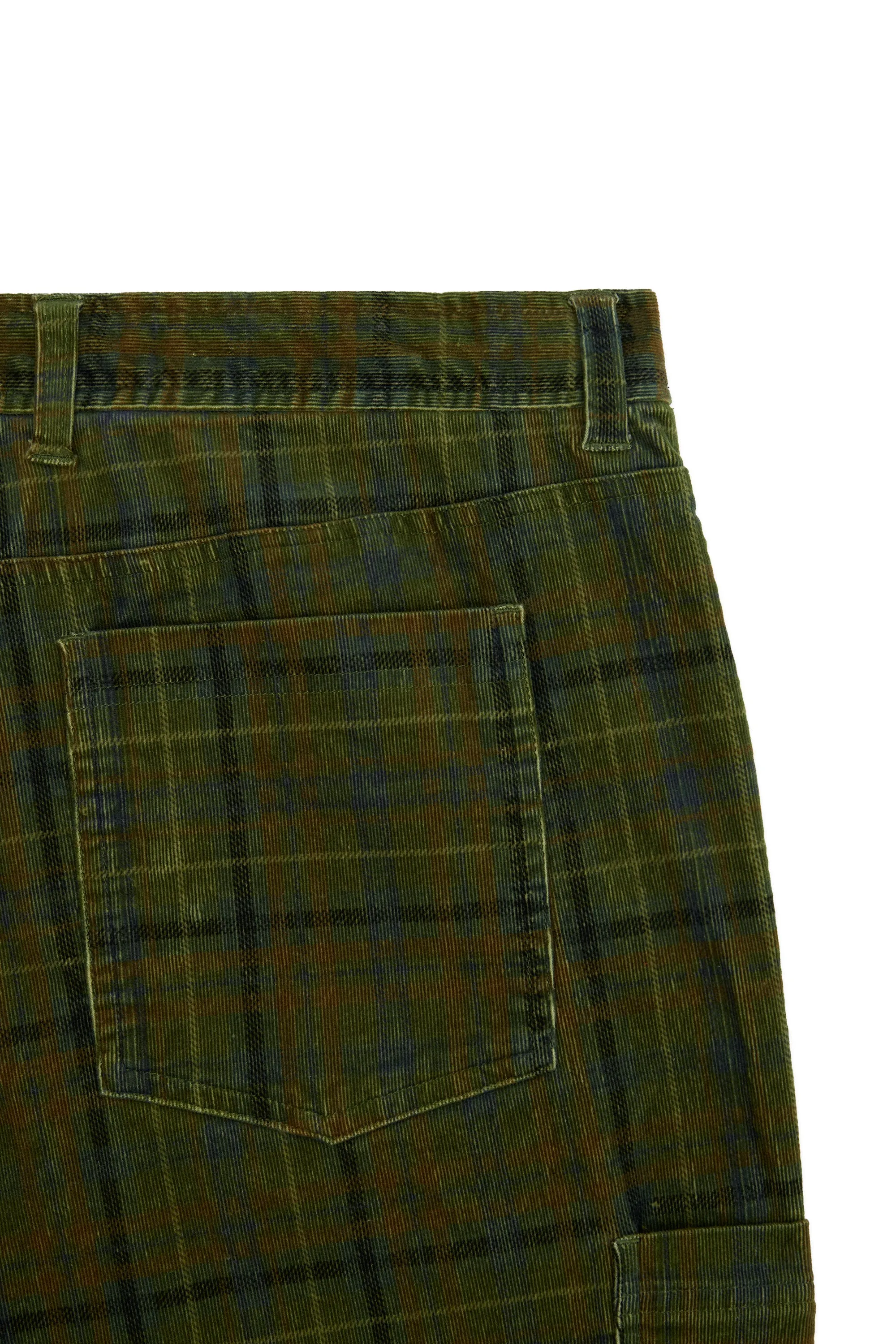 Mens Stylish Plaid Corduroy Cargo Pants with Side Pockets