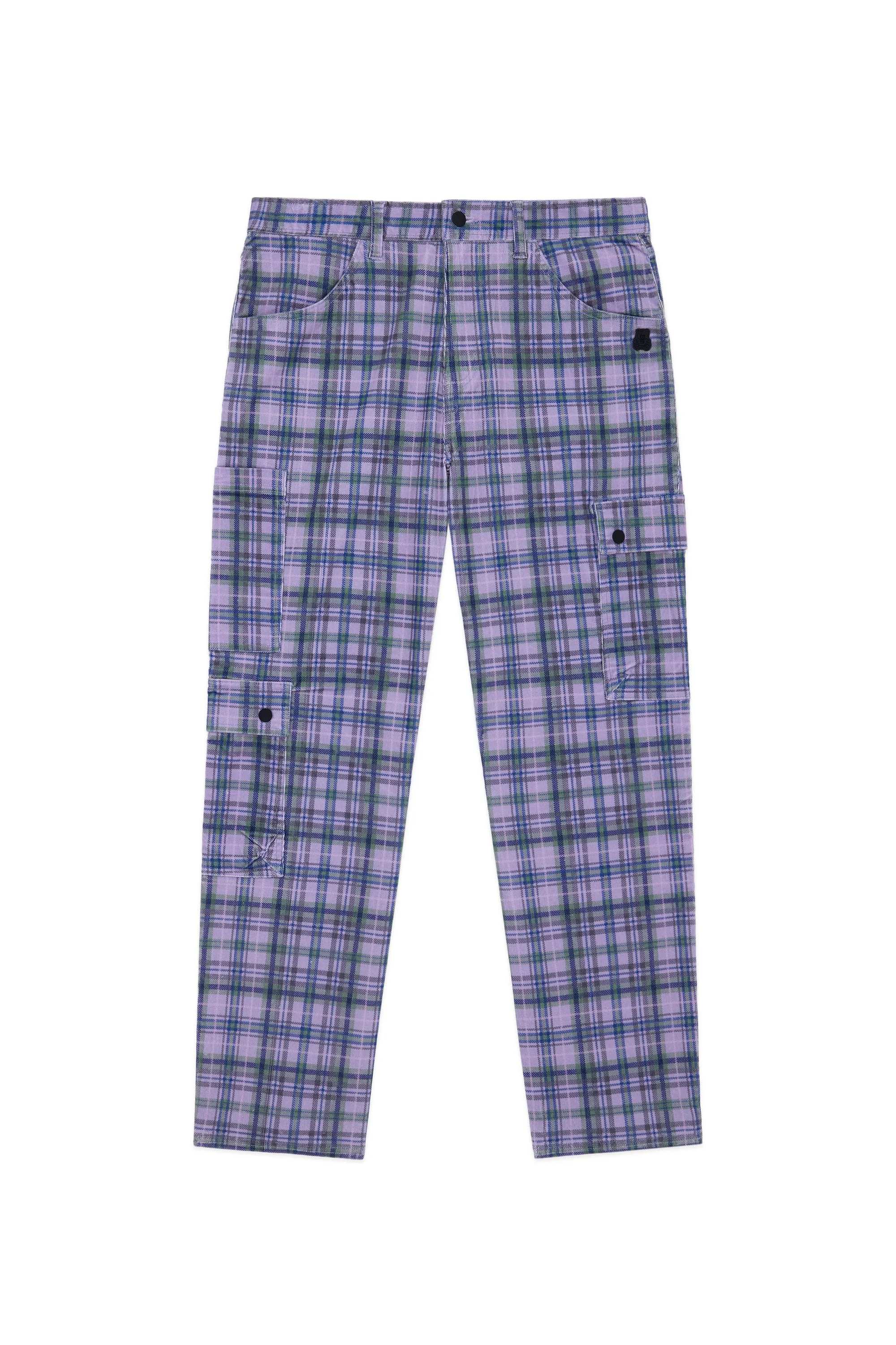 Mens Stylish Plaid Corduroy Cargo Pants with Side Pockets