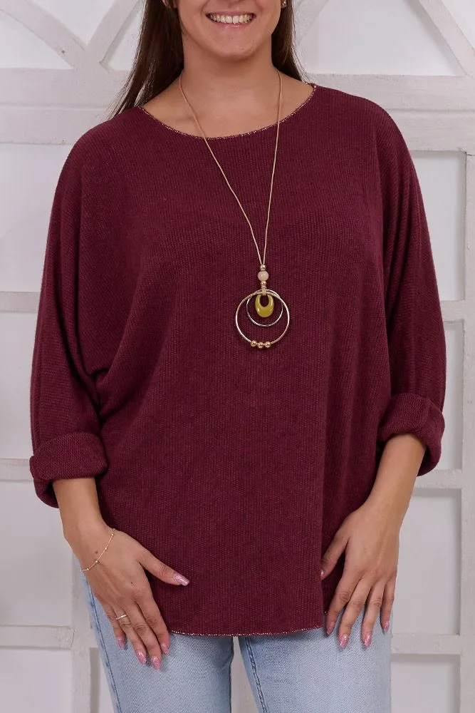 Plain Knit Necklace Viscose Top