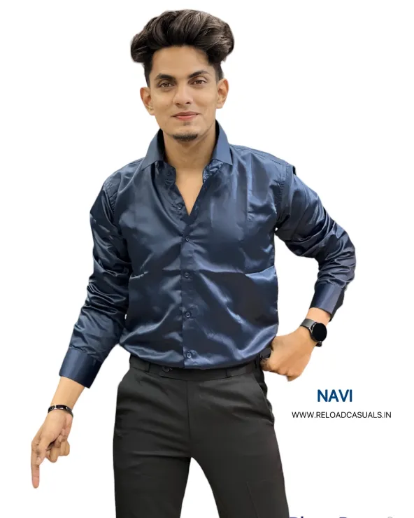 Plain Satin Shirt  - Navy Blue