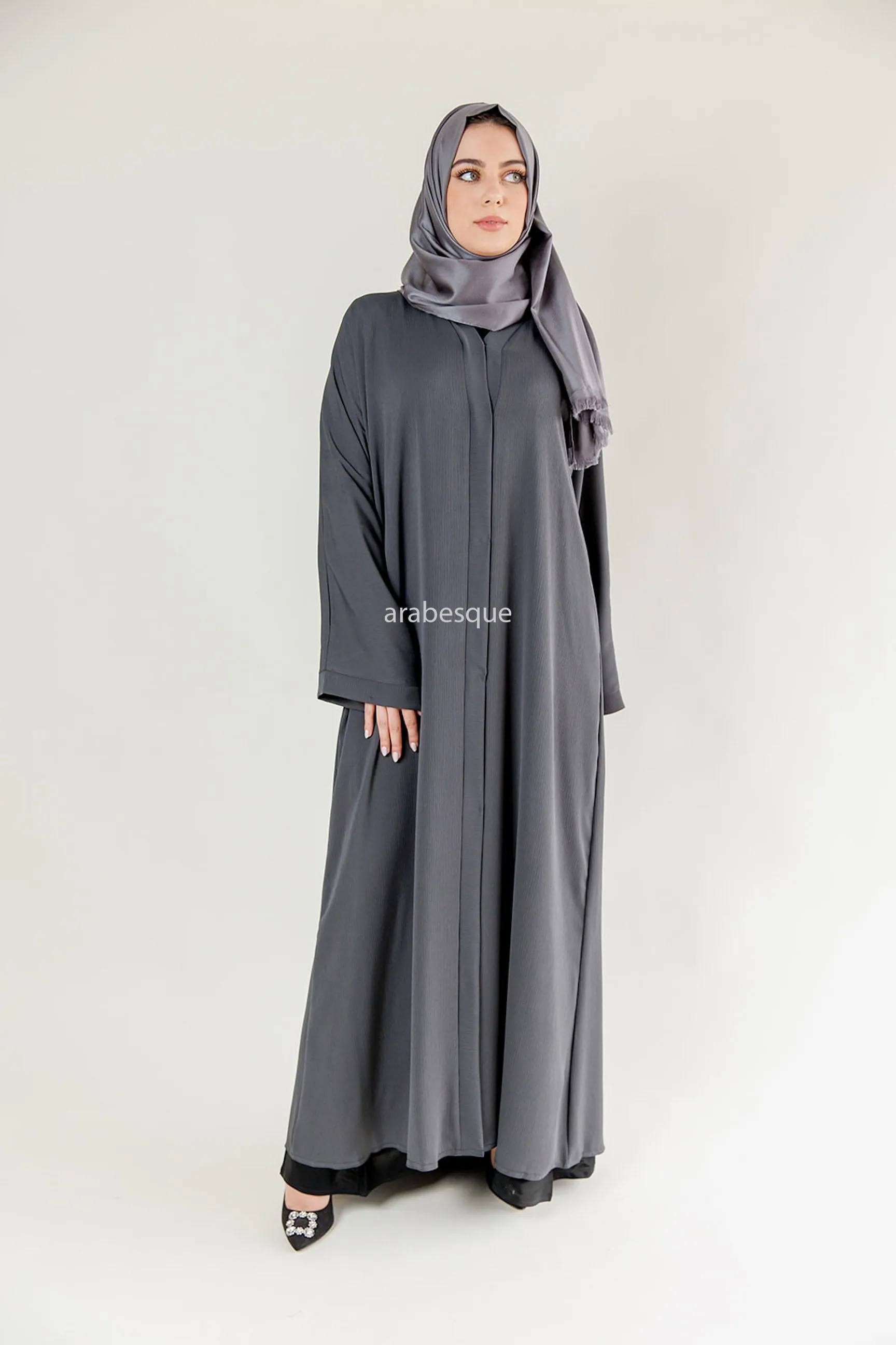 Plain Textured Open Abaya -  7 Colours