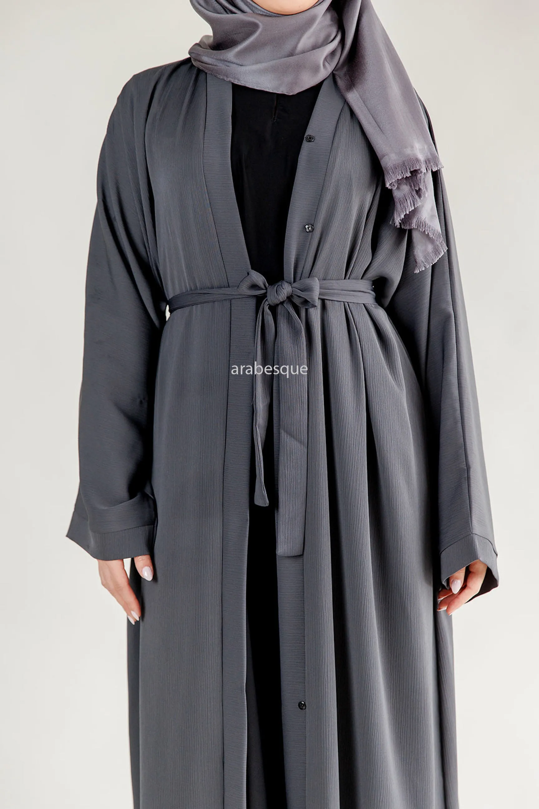 Plain Textured Open Abaya -  7 Colours