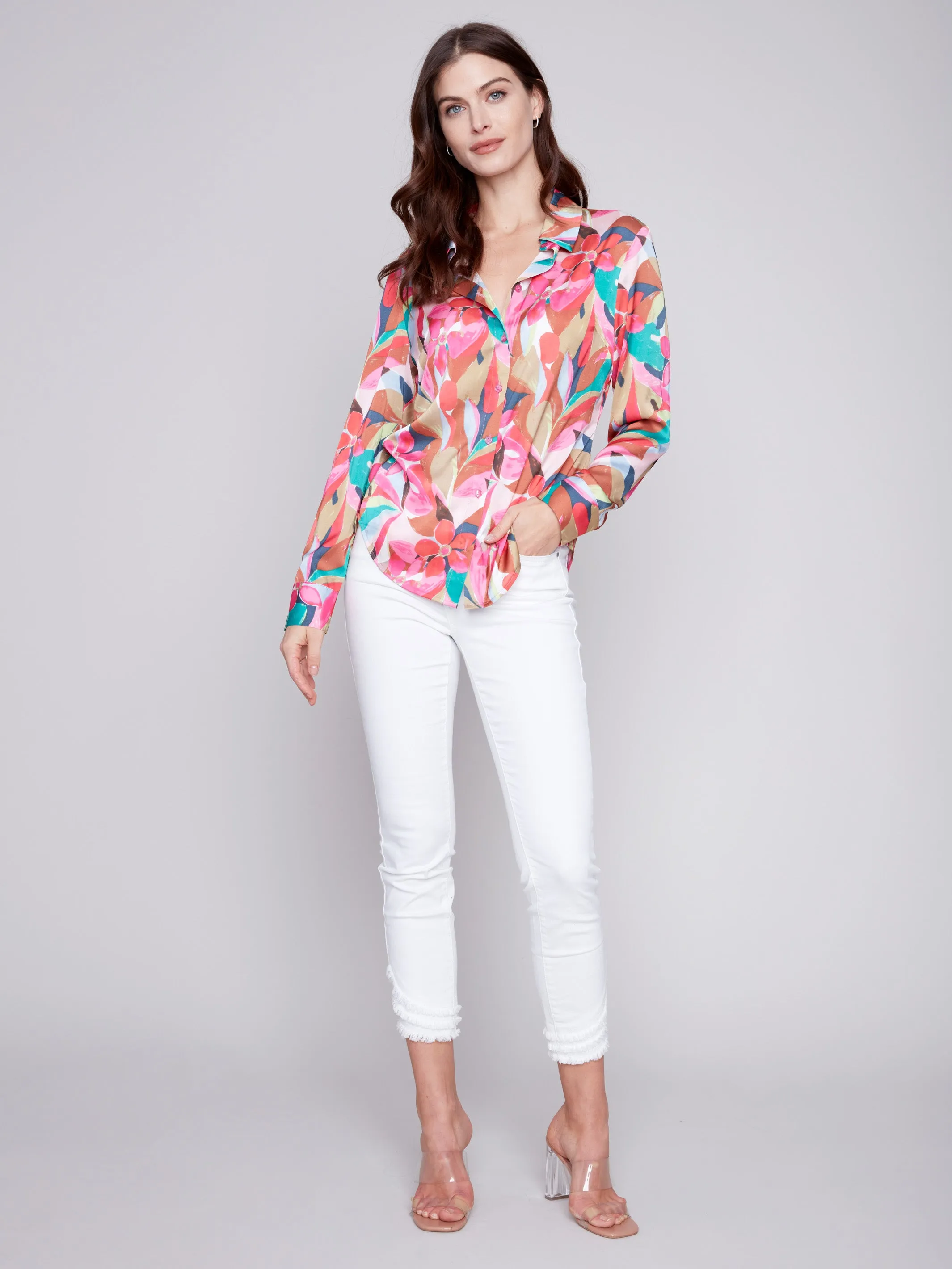 Printed Satin Shirt - Flora