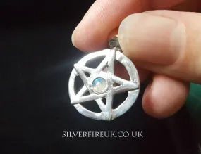 Rainbow Moonstone Pentagram Pendant, Handmade To Order