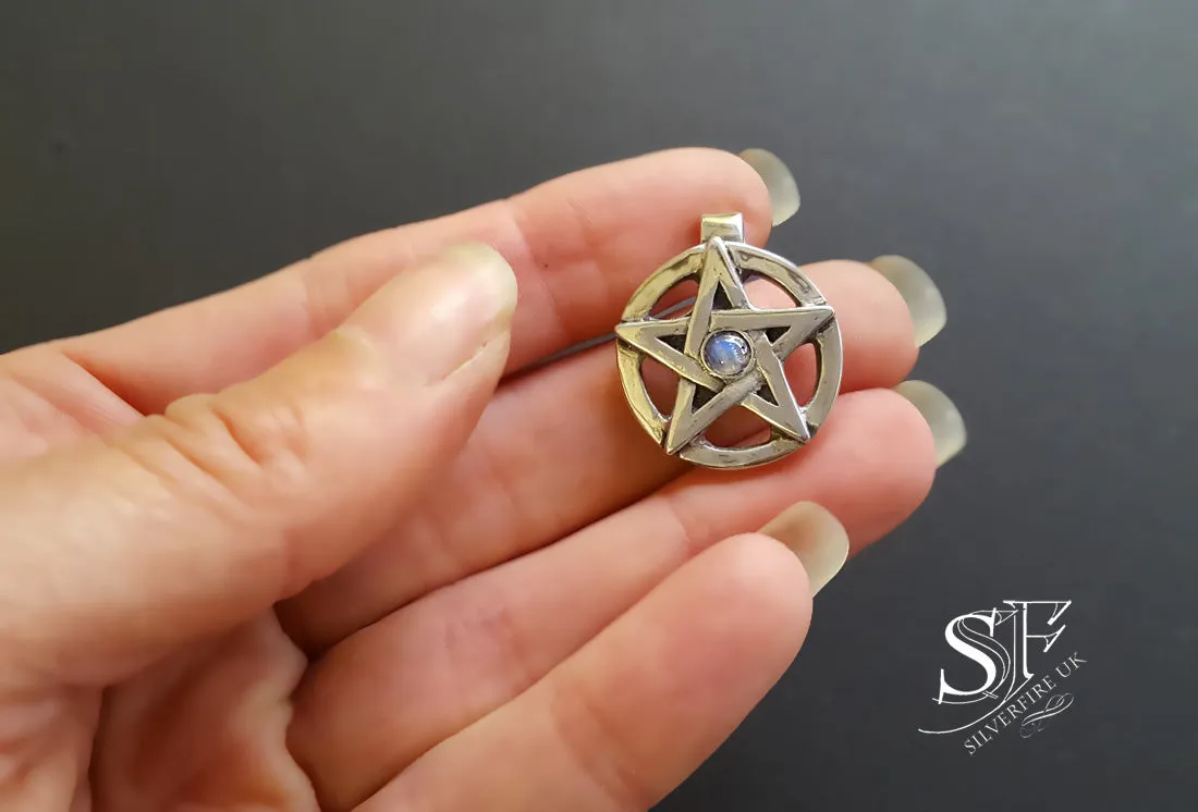 Rainbow Moonstone Pentagram Pendant, Handmade To Order