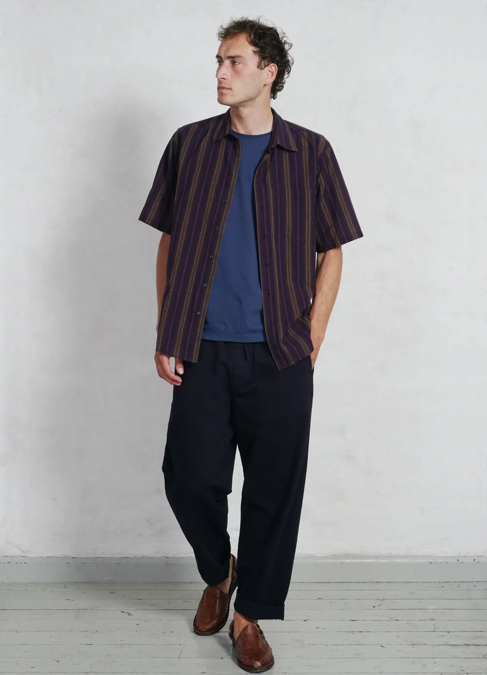 REIDAR | Loose Fit Short Sleeve Shirt | Purple Stripes