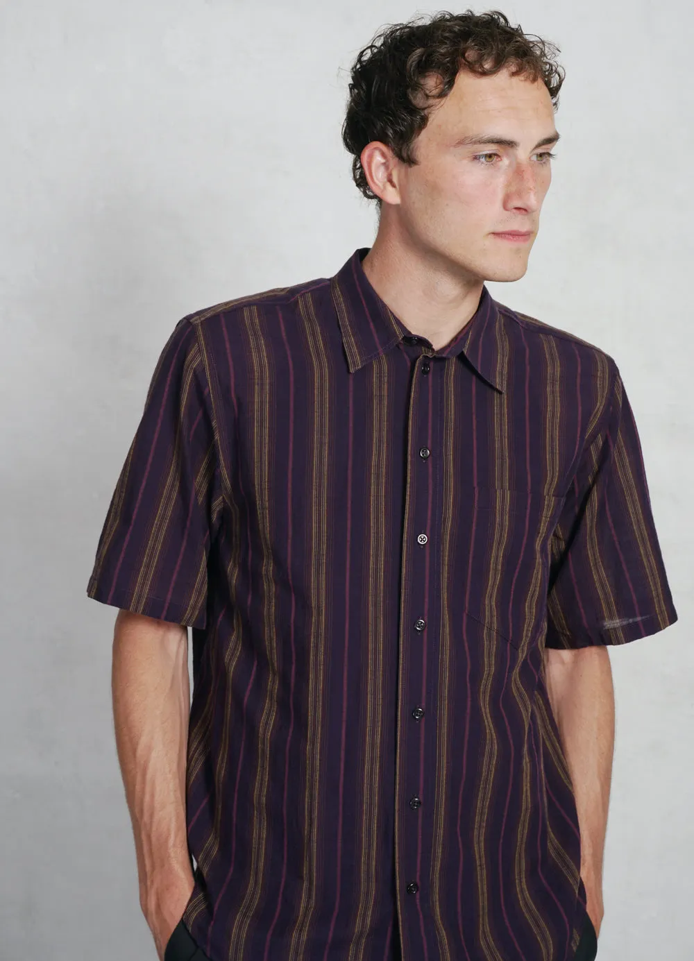 REIDAR | Loose Fit Short Sleeve Shirt | Purple Stripes