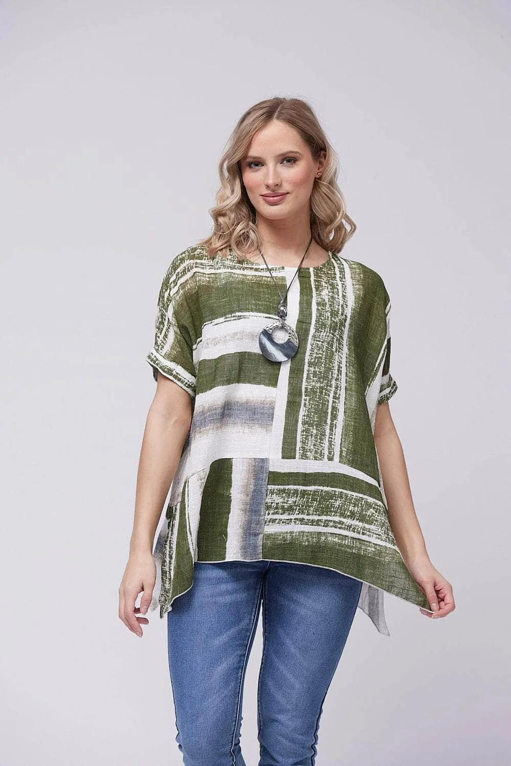 Saloos Loose Panelled Cotton Top with Necklace