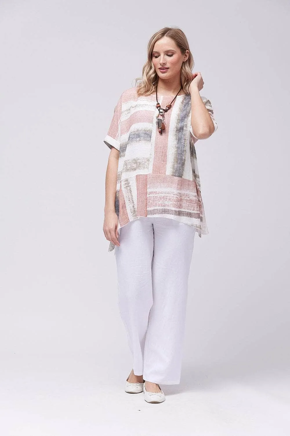 Saloos Loose Panelled Cotton Top with Necklace