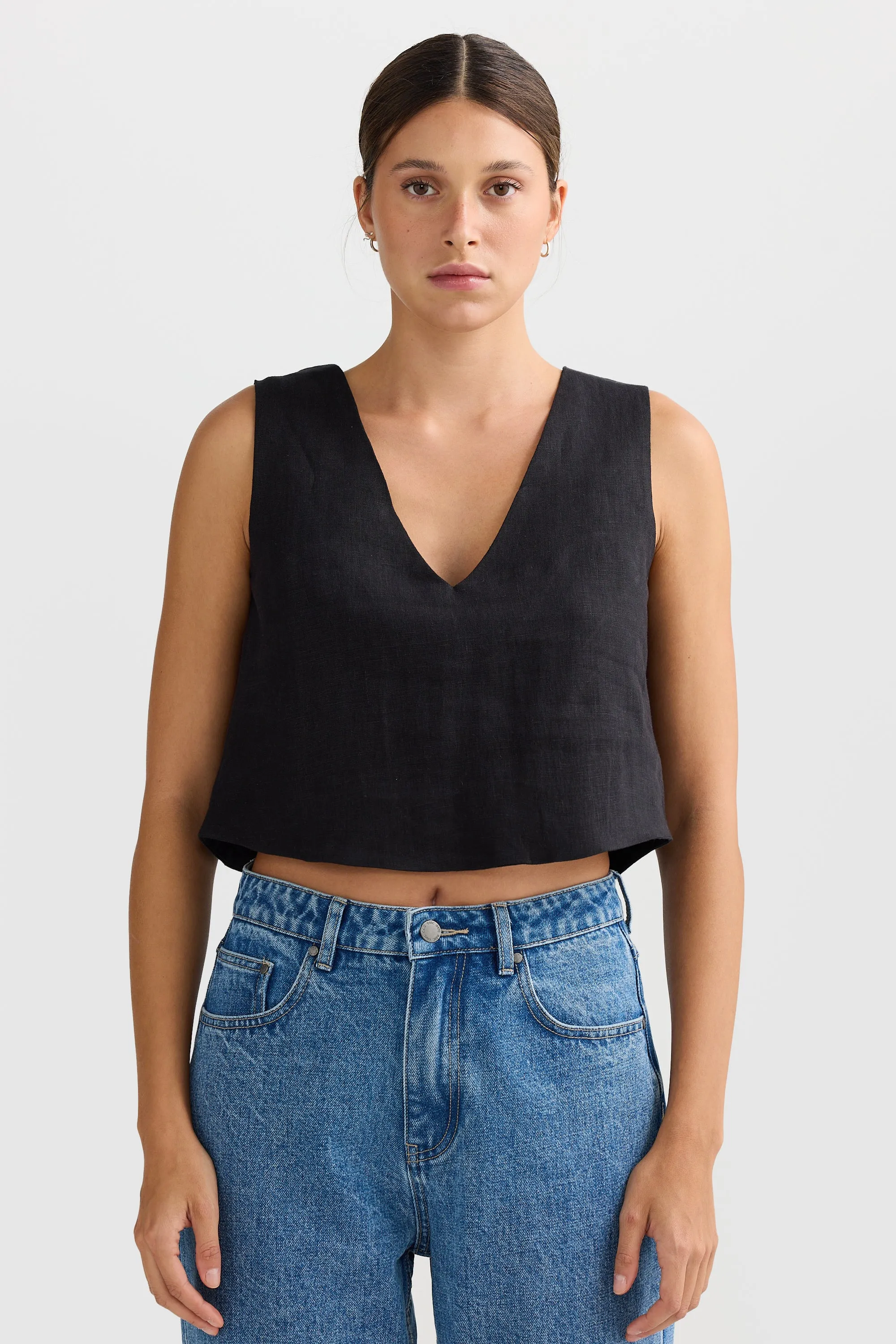 Savannah Reversible Linen Top Black