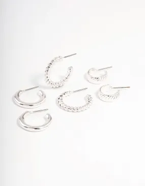 Silver Plated Twisted & Plain Hoop Earrings Pack