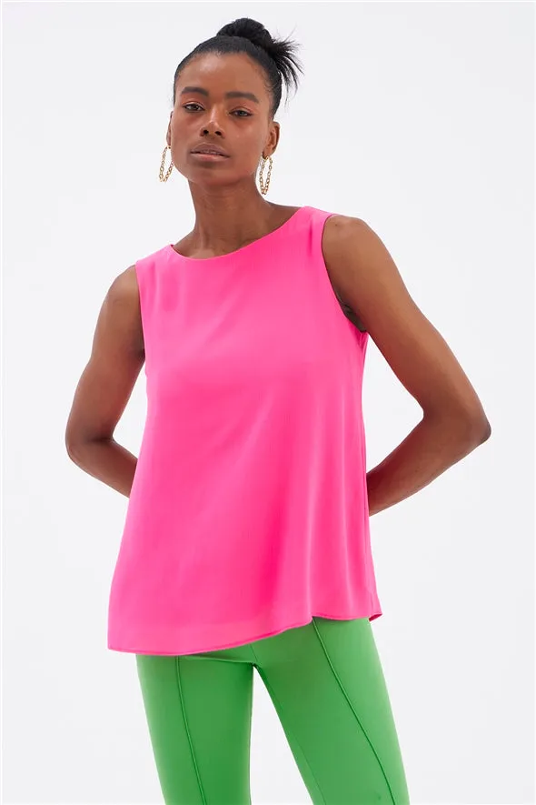 Sleeveless Loose Georgette Top - Pink