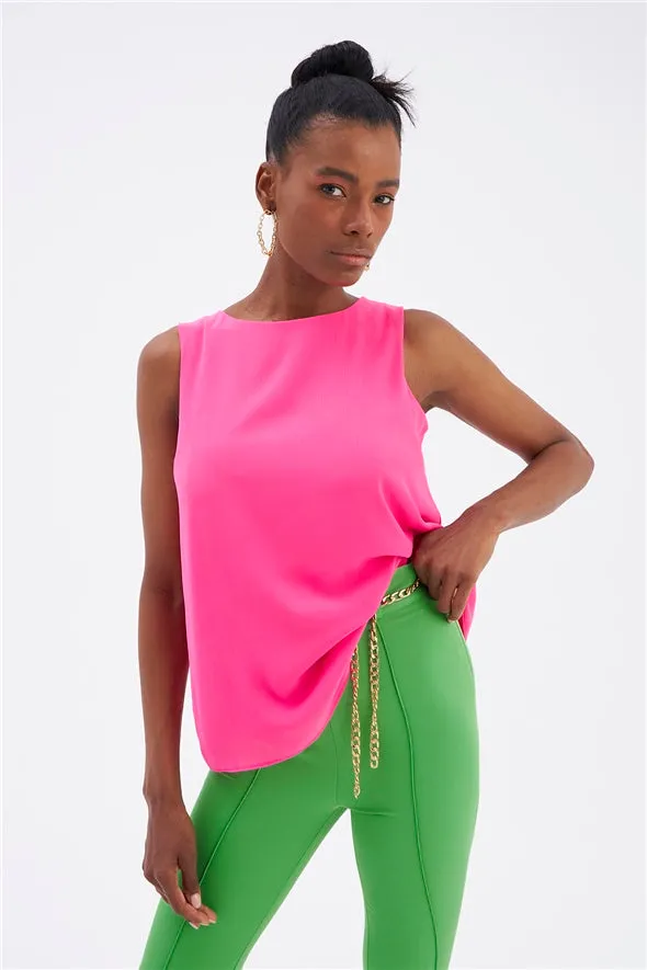 Sleeveless Loose Georgette Top - Pink