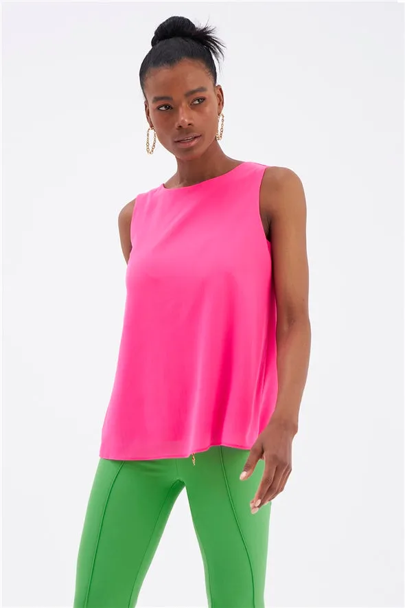 Sleeveless Loose Georgette Top - Pink