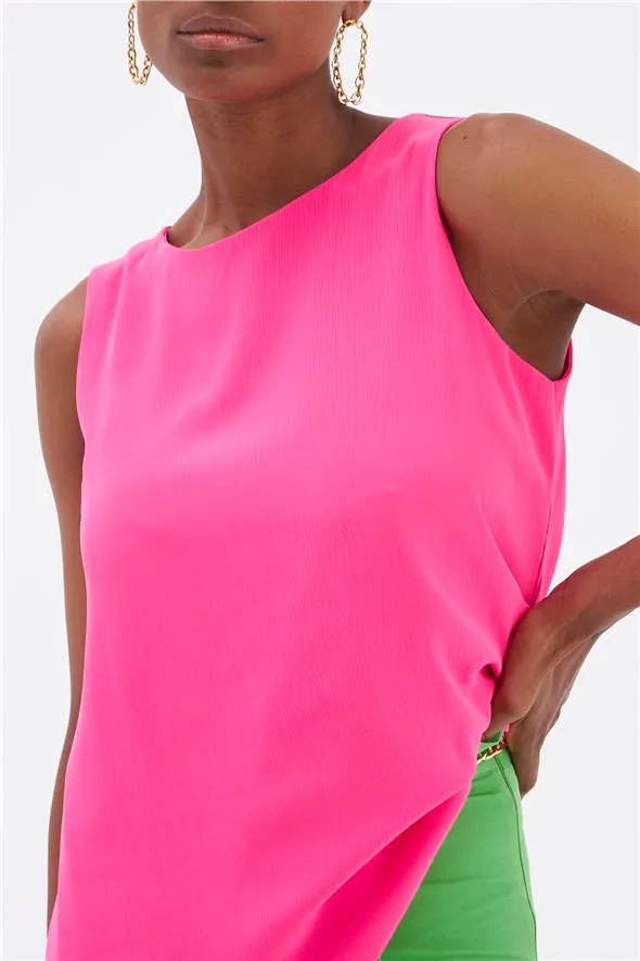 Sleeveless Loose Georgette Top - Pink