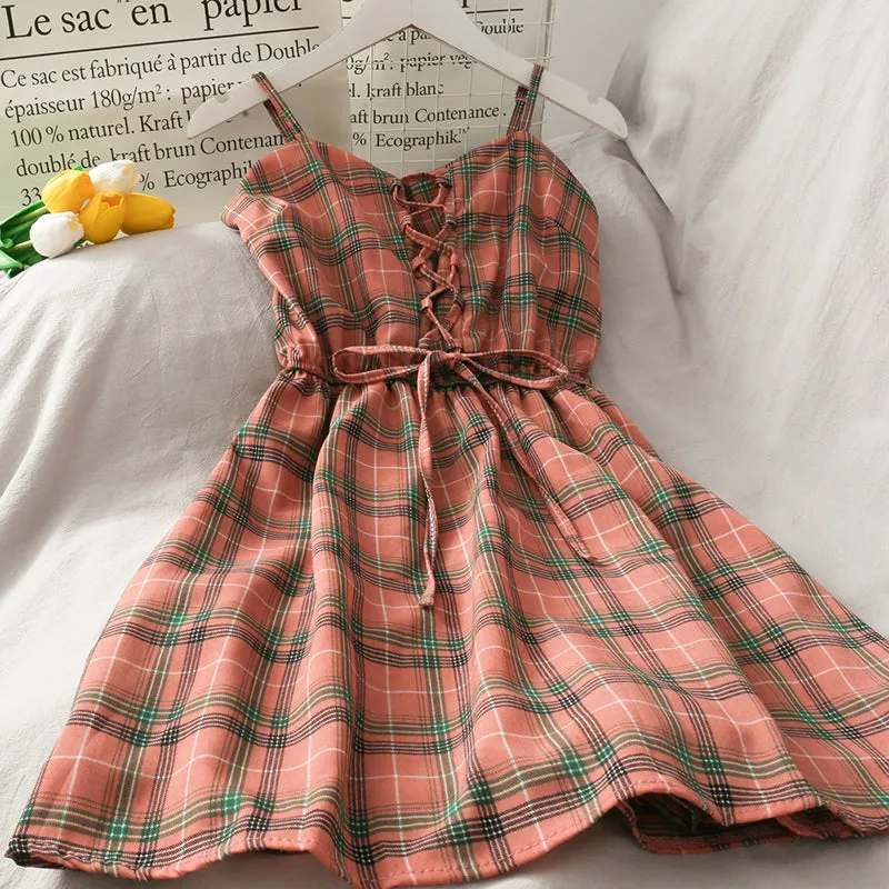 Summer Strappy Plaid Dress AD210147