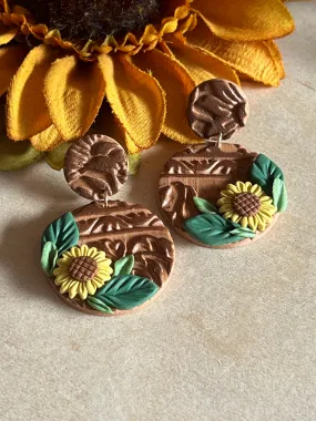 Sunflower Wreath Handmade Clay Earrings