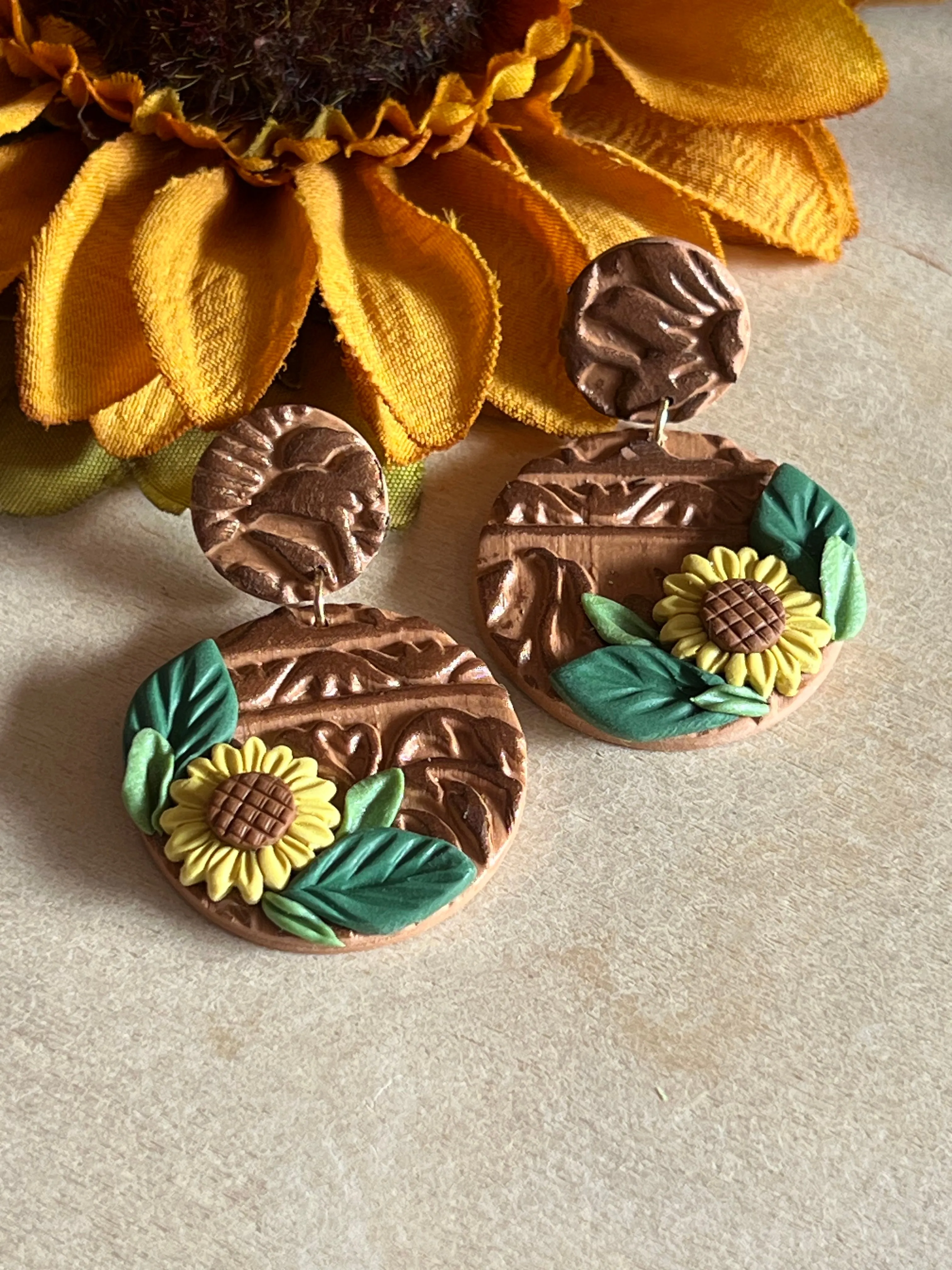 Sunflower Wreath Handmade Clay Earrings