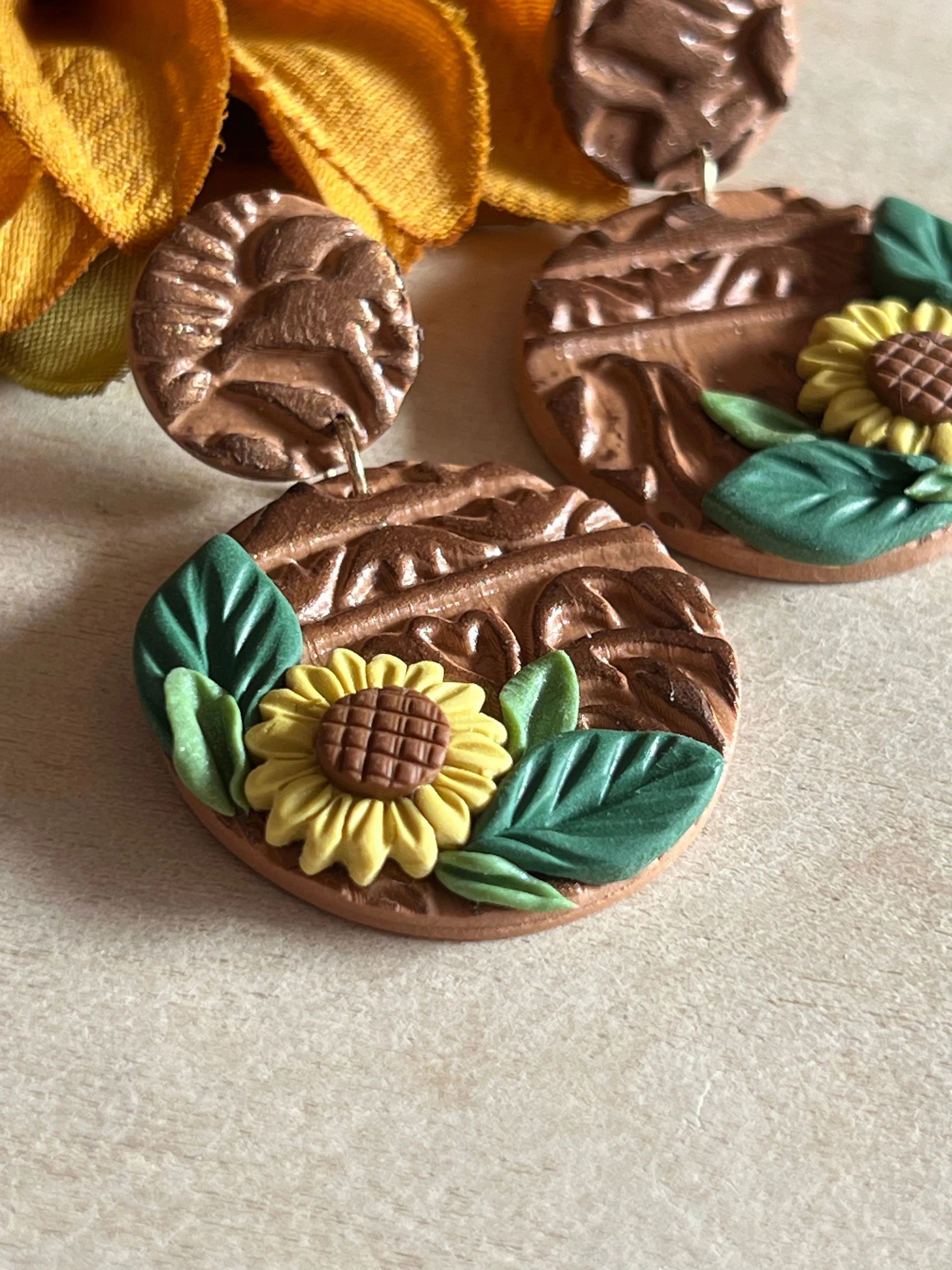 Sunflower Wreath Handmade Clay Earrings