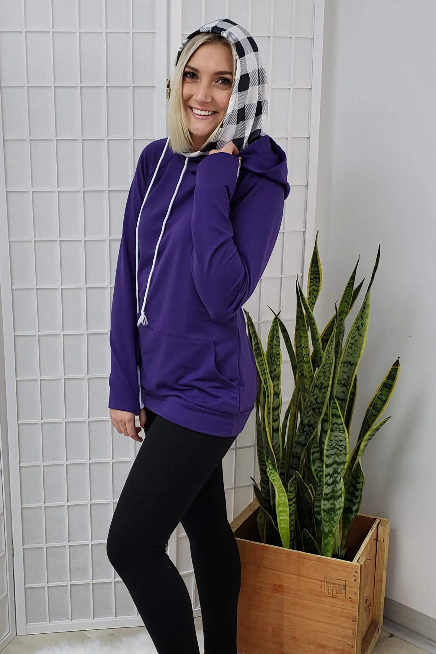 Tenley Purple Plaid Double Hoodie