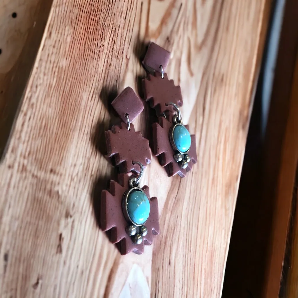 Terracotta Turquoise Handmade Clay Earrings