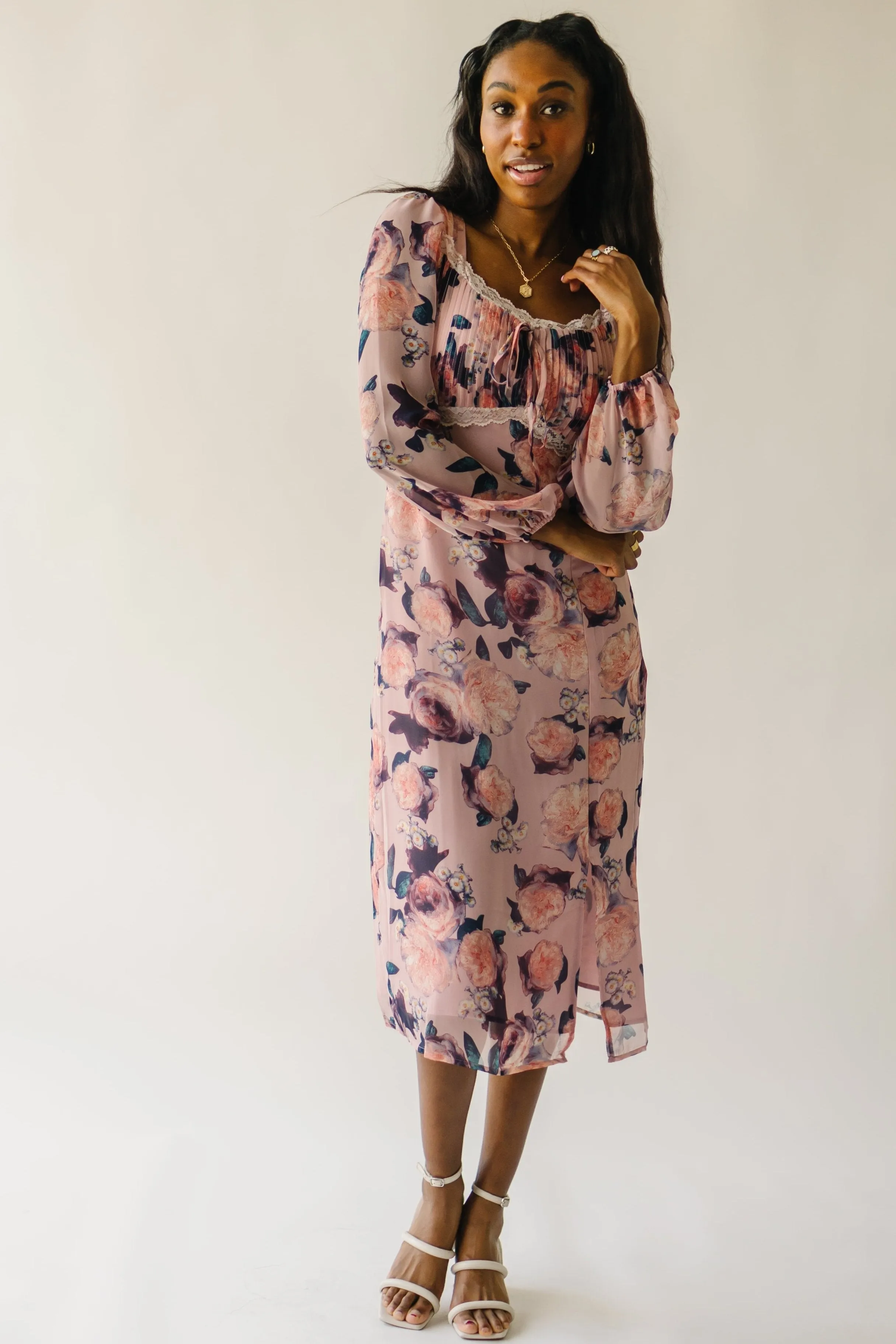 The Vienna Floral Patterned Dress in Rose