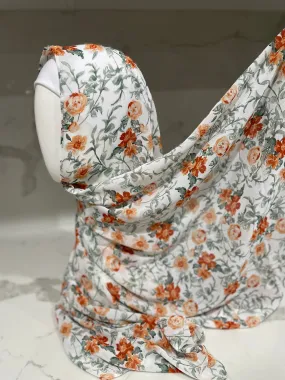 White/Orange Printed Shawl